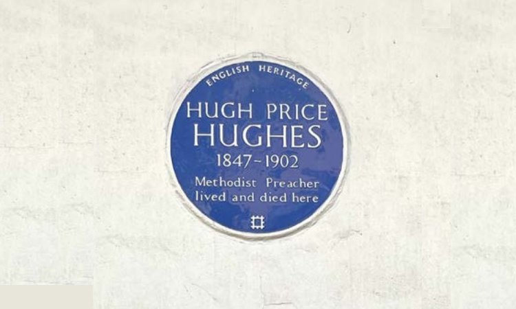Blue plaque commemorating Hugh Price Hughes, Victorian Methodist Preacher
